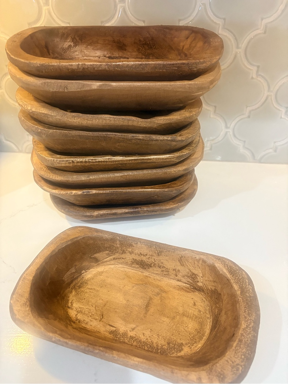 Hand-Carved Wooden Dough Bowls - Set of 9